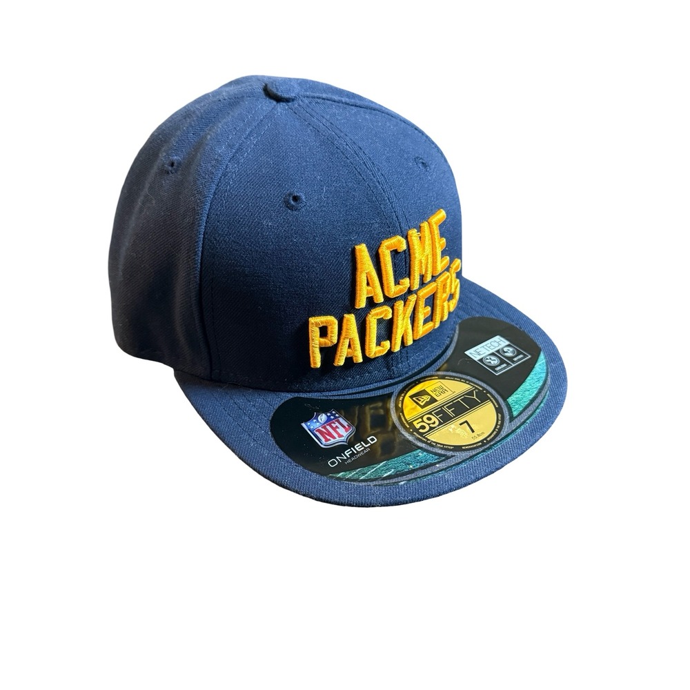 Green Bay Acme Packers New Era 59FIFTY Fitted Hat Size 7 Vintage Throwback Navy